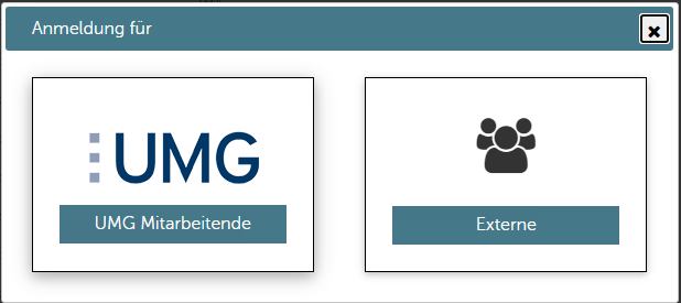 Modal-Fenster für die Auswahl UMG-Mitarbeitender oder Externer